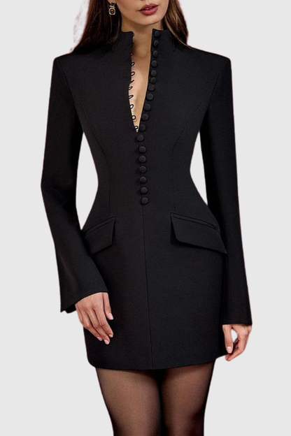 Savita Buttoned Mini Blazer Dress - Black