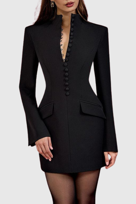 Savita Buttoned Mini Blazer Dress - Black