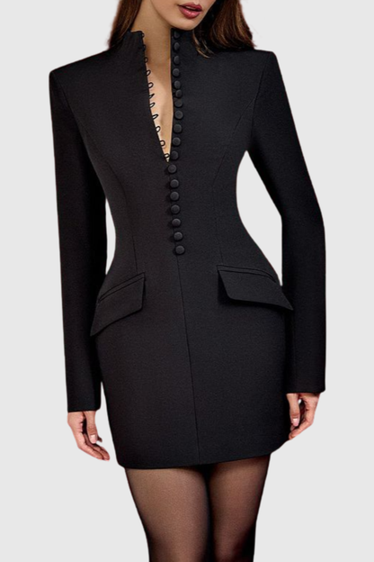 Savita Buttoned Mini Blazer Dress - Black
