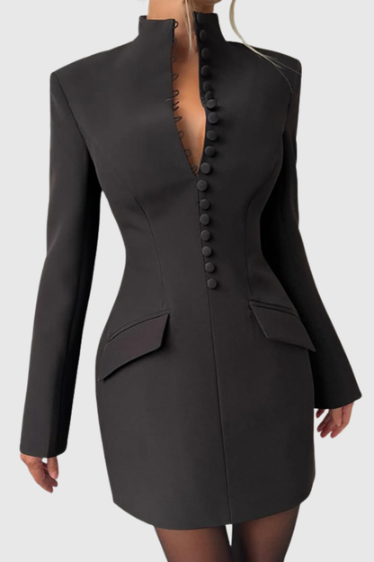 Savita Buttoned Mini Blazer Dress - Black