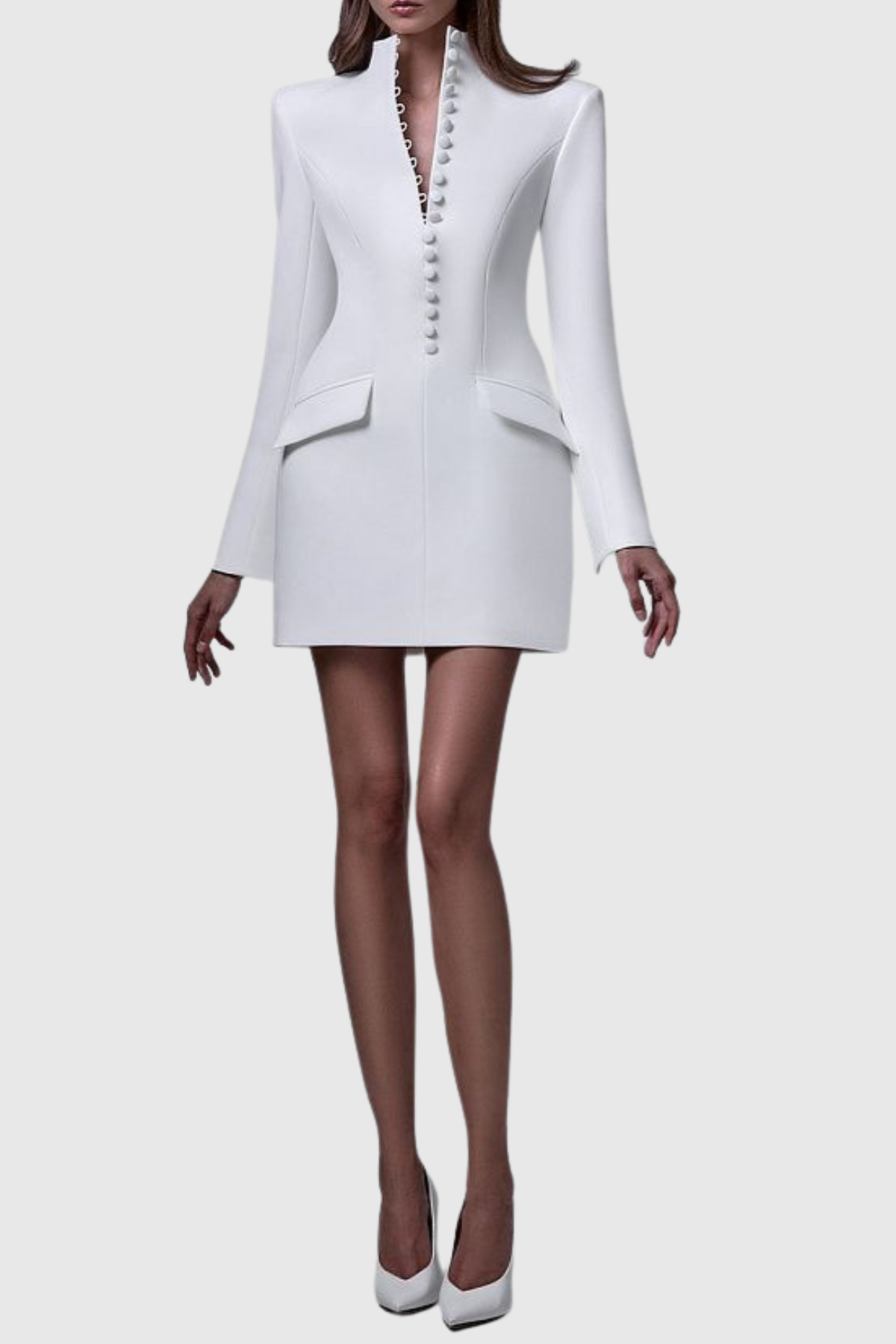 Savita Buttoned Mini Blazer Dress - White