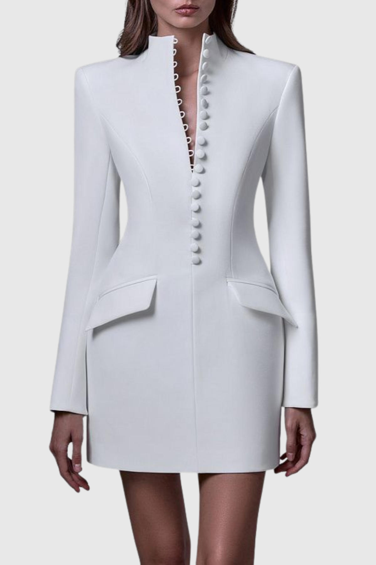 Savita Buttoned Mini Blazer Dress - White