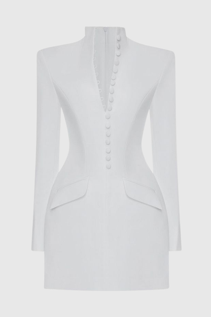 Savita Buttoned Mini Blazer Dress - White