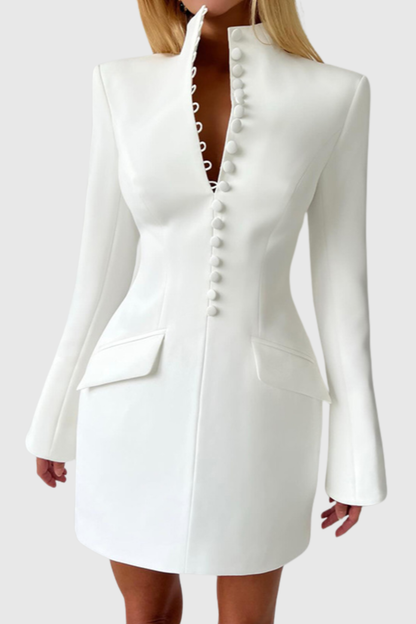 Savita Buttoned Mini Blazer Dress - White