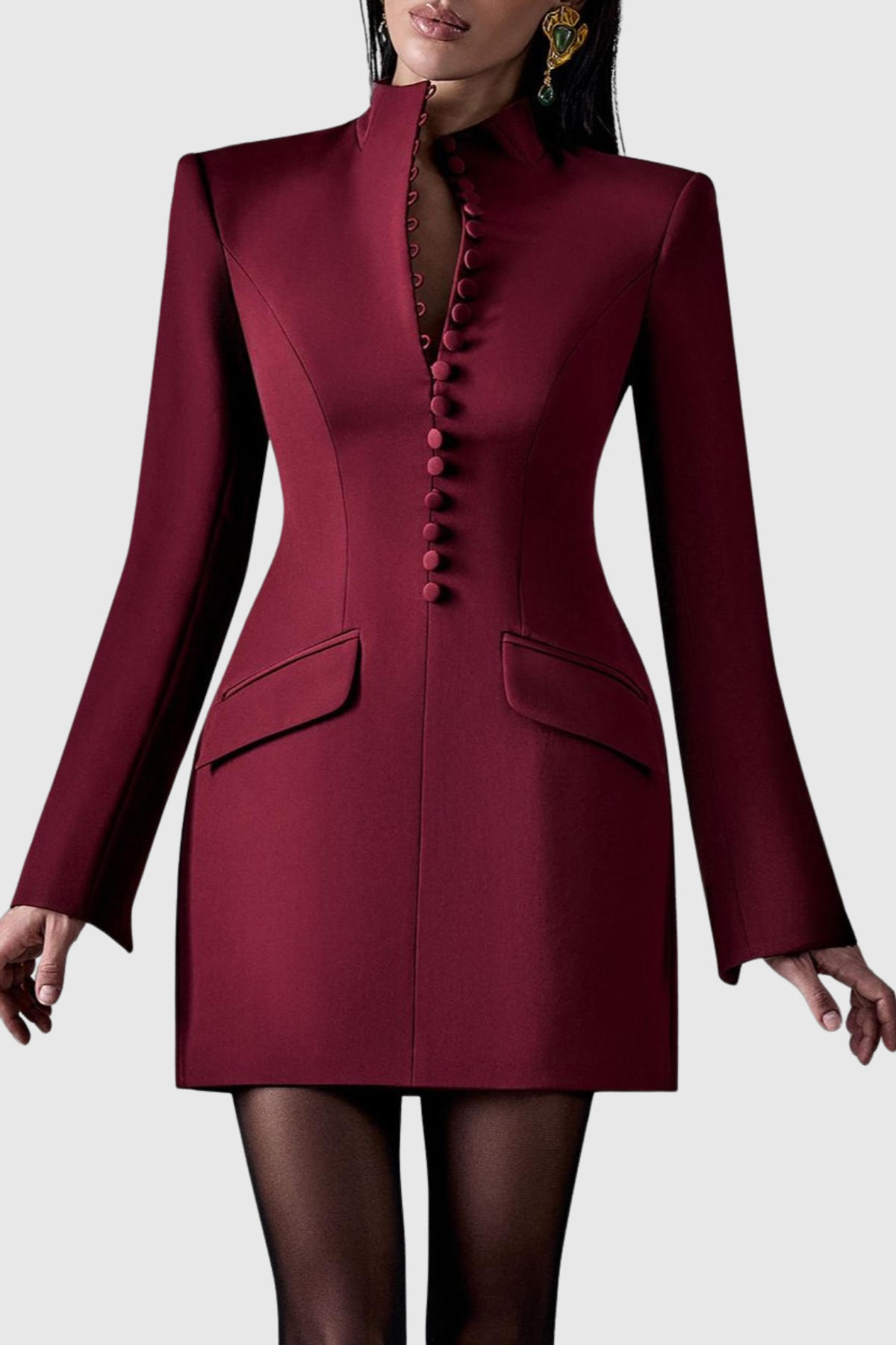 Savita Buttoned Mini Blazer Dress - Wine