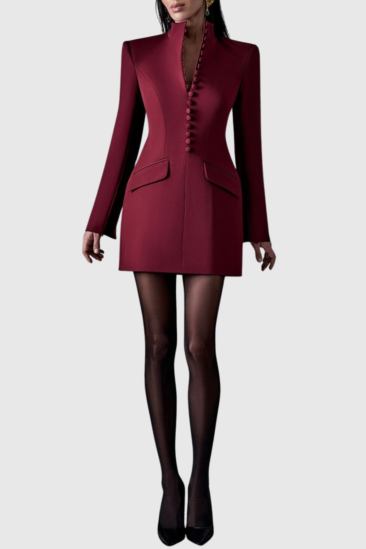 Savita Buttoned Mini Blazer Dress - Wine