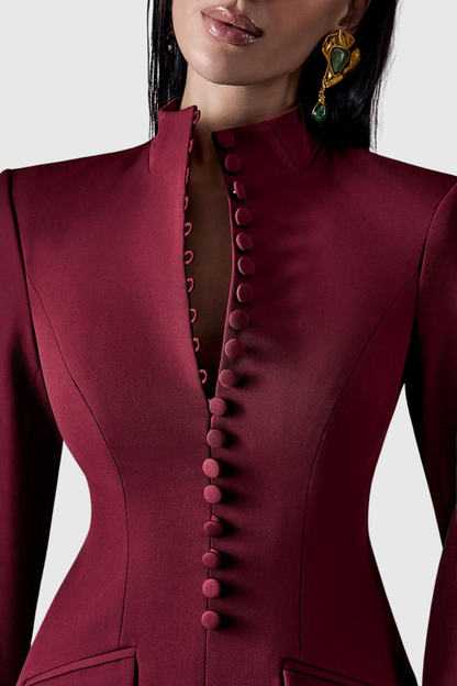 Savita Buttoned Mini Blazer Dress - Wine