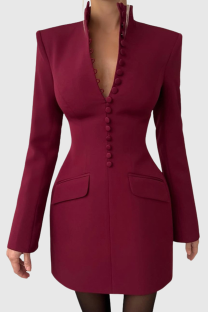 Savita Buttoned Mini Blazer Dress - Wine
