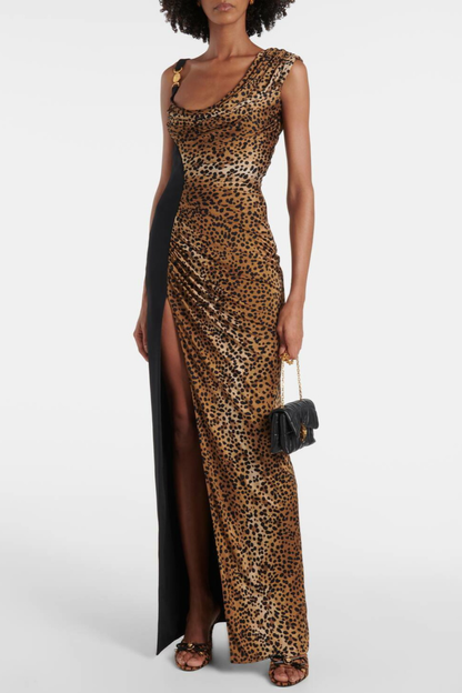 Sayera Leopard Ruched Maxi Dress