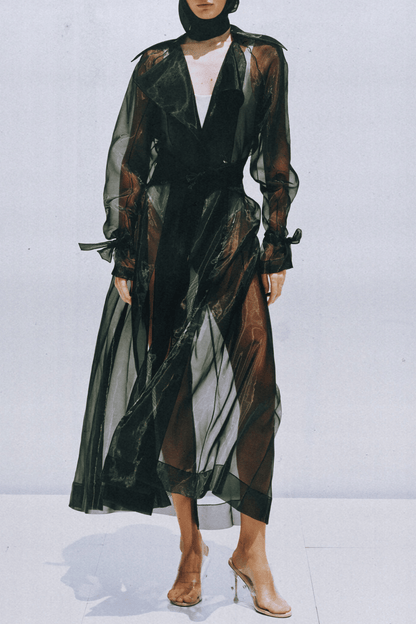 Sazwa Semi Sheer Chiffon Trench - Black