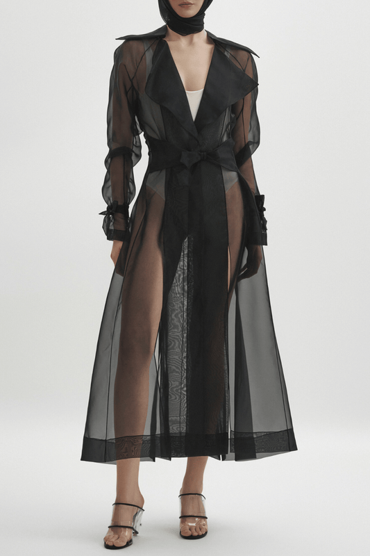 Sazwa Semi Sheer Chiffon Trench - Black