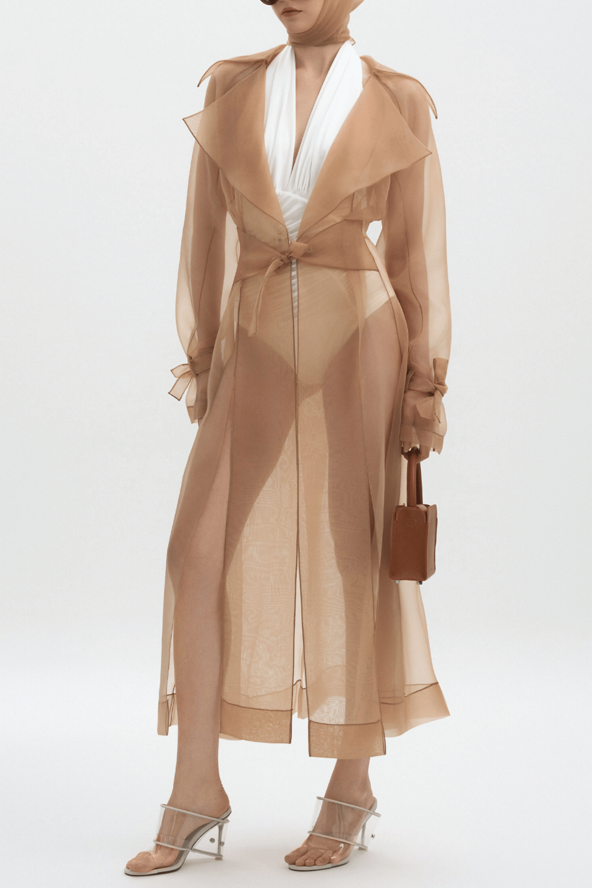 Sazwa Semi Sheer Chiffon Trench - Orange