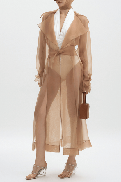 Sazwa Semi Sheer Chiffon Trench - Orange