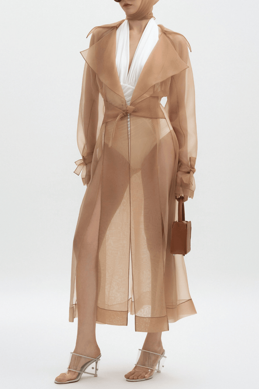 Sazwa Semi Sheer Chiffon Trench - Orange