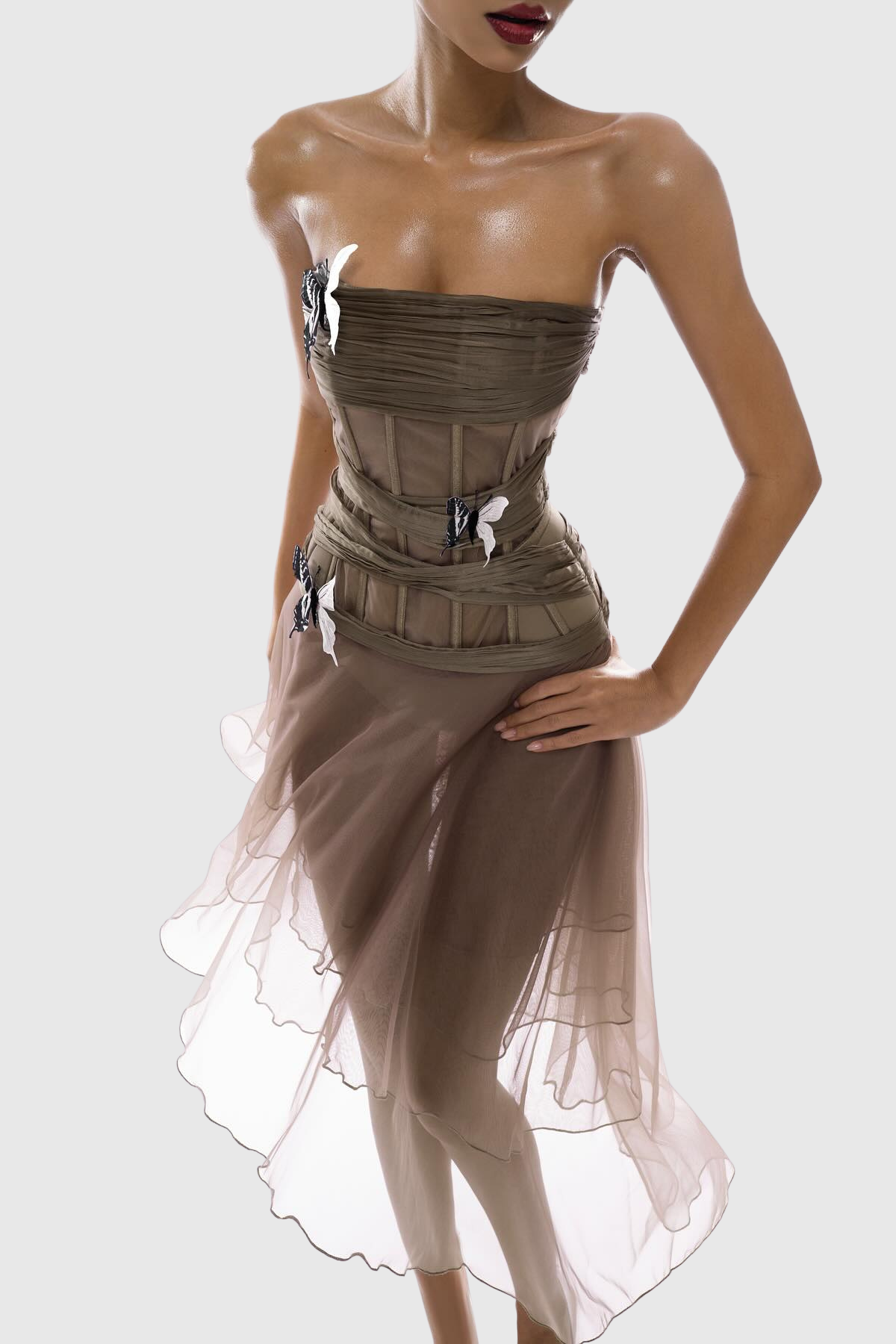 Scottie Strapless Corset Butterfly Midi Dress
