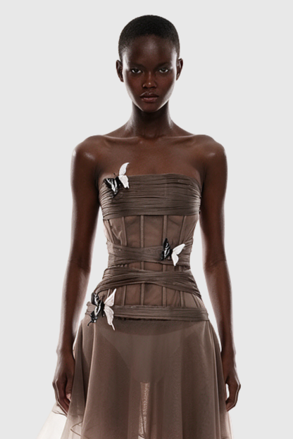 Scottie Strapless Corset Butterfly Midi Dress