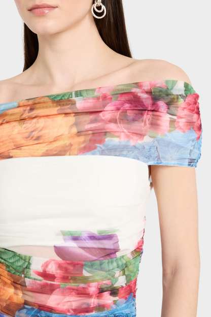 Searia Floral Off Shoulder Ruched Top & Midi Skirt Set