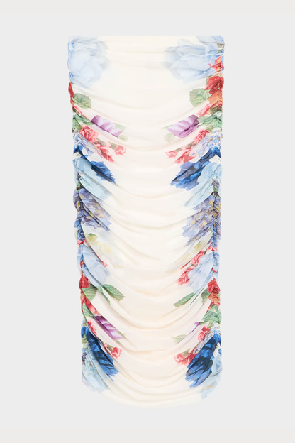 Searia Floral Off Shoulder Ruched Top & Midi Skirt Set