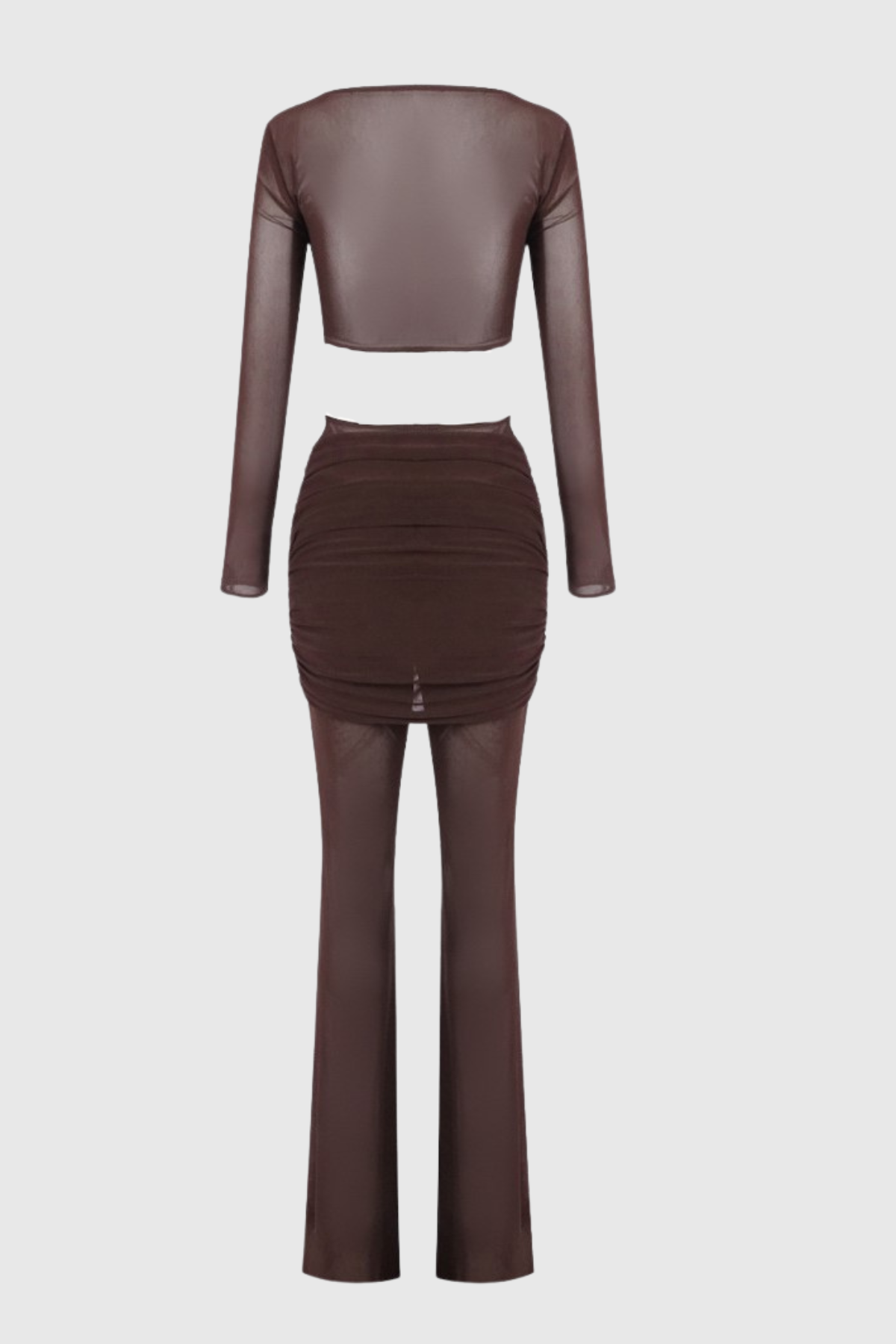 Selka Twisted Mesh Pants Set -  Brown