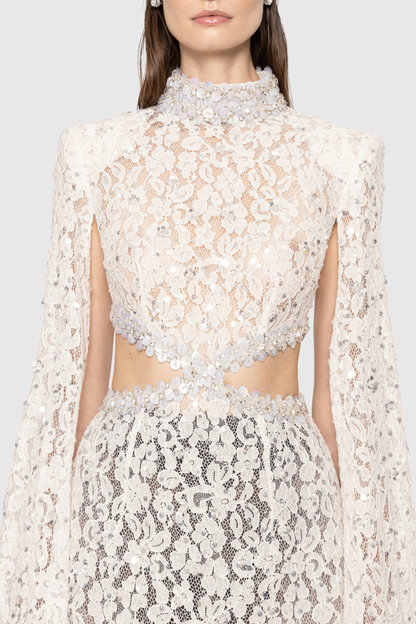 Semire Crystal Embellished Lace Cutout Maxi Dress