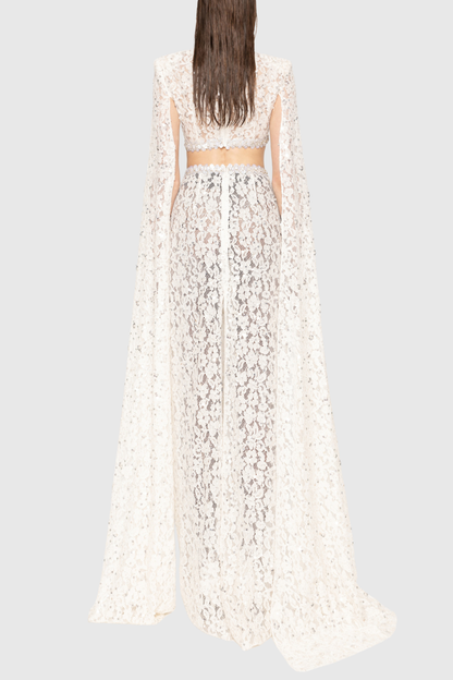 Semire Crystal Embellished Lace Cutout Maxi Dress