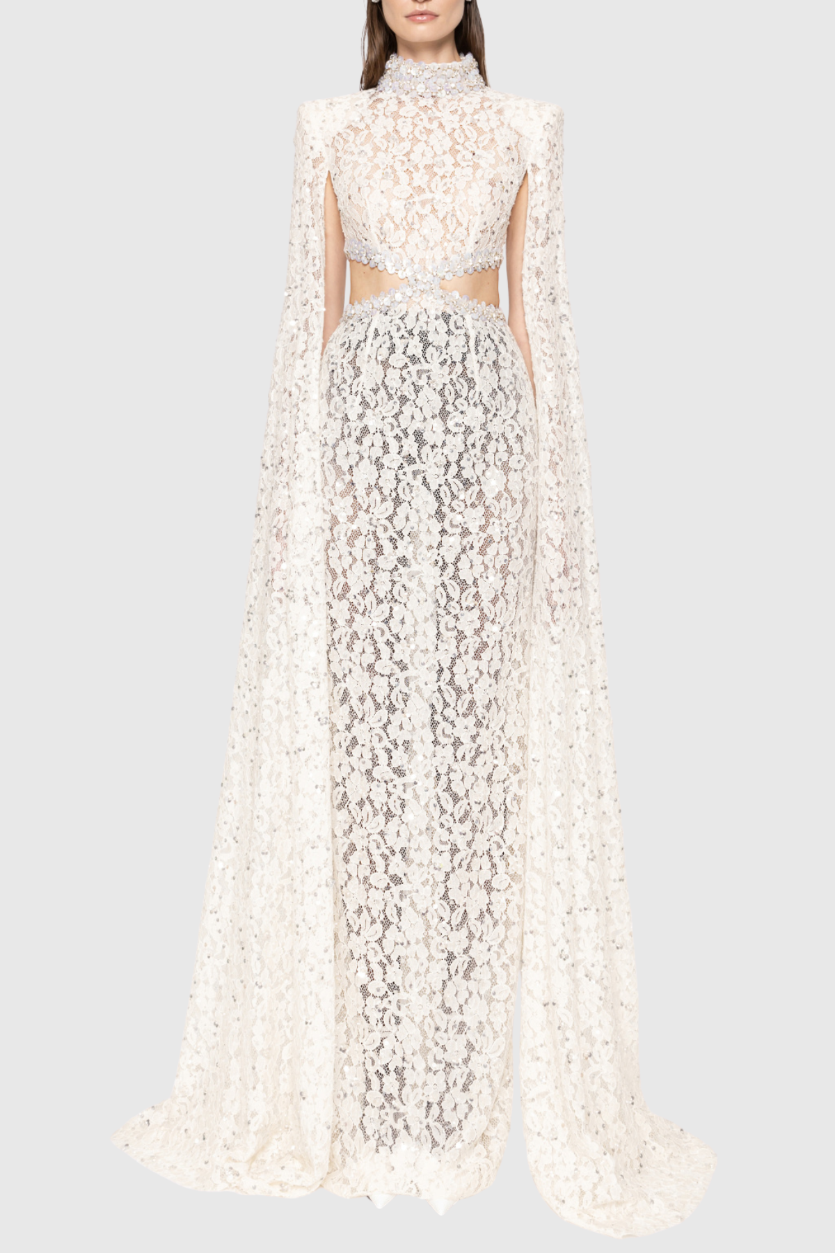 Semire Crystal Embellished Lace Cutout Maxi Dress