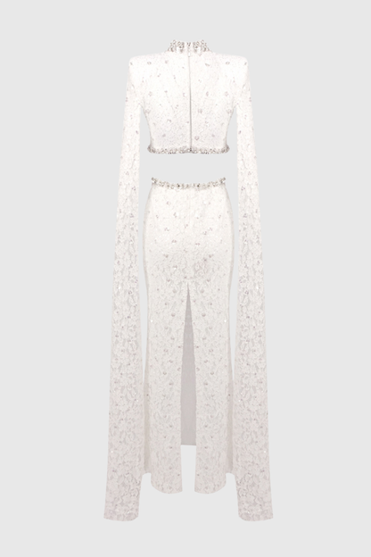Semire Crystal Embellished Lace Cutout Maxi Dress