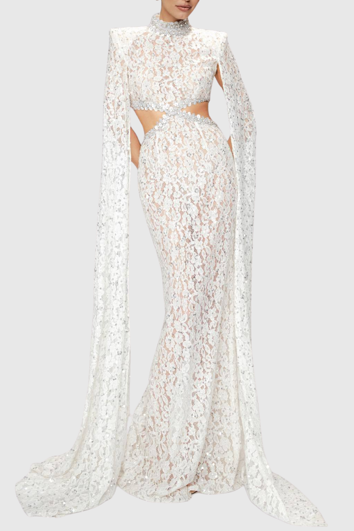 Semire Crystal Embellished Lace Cutout Maxi Dress