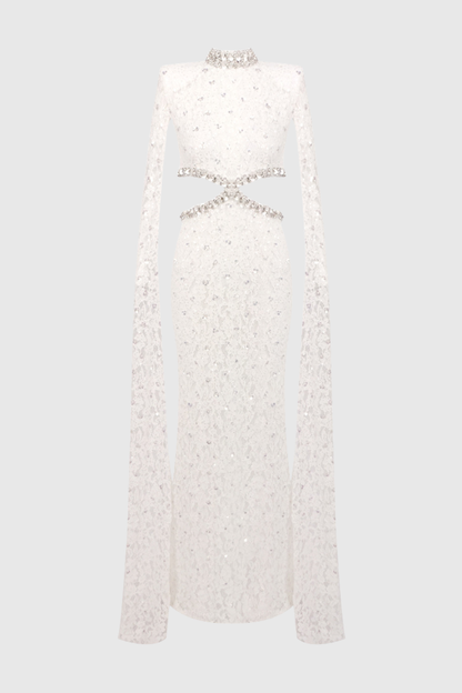 Semire Crystal Embellished Lace Cutout Maxi Dress
