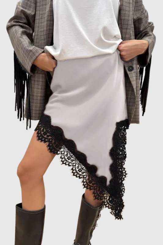 Senja Lace Trim Satin Mini Skirt - Beige