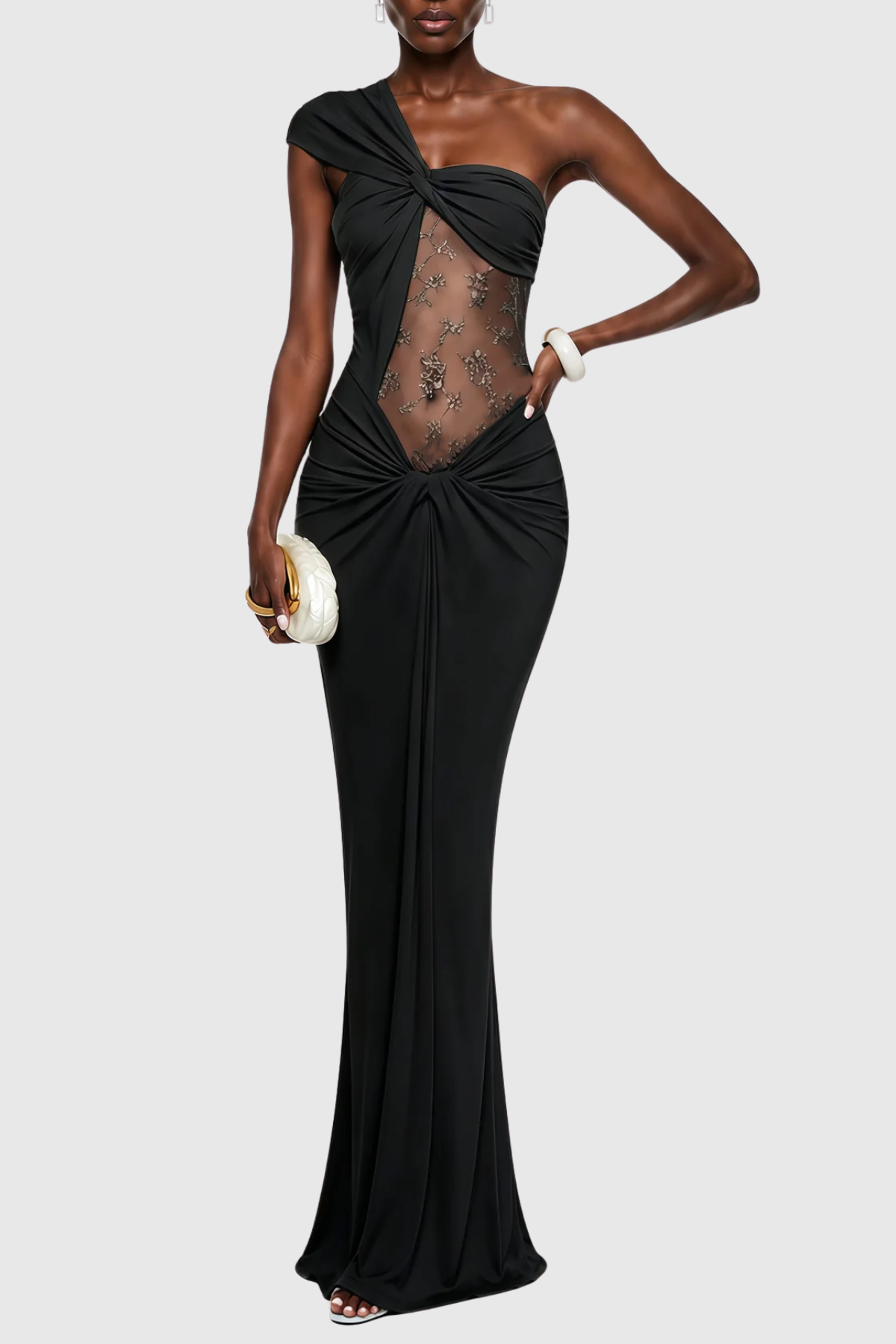 Seraphim One Shoulder Lace Maxi Dress - Black