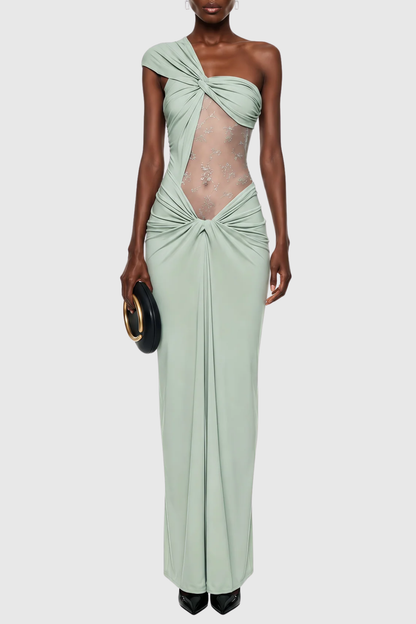 Seraphim One Shoulder Lace Maxi Dress - Green