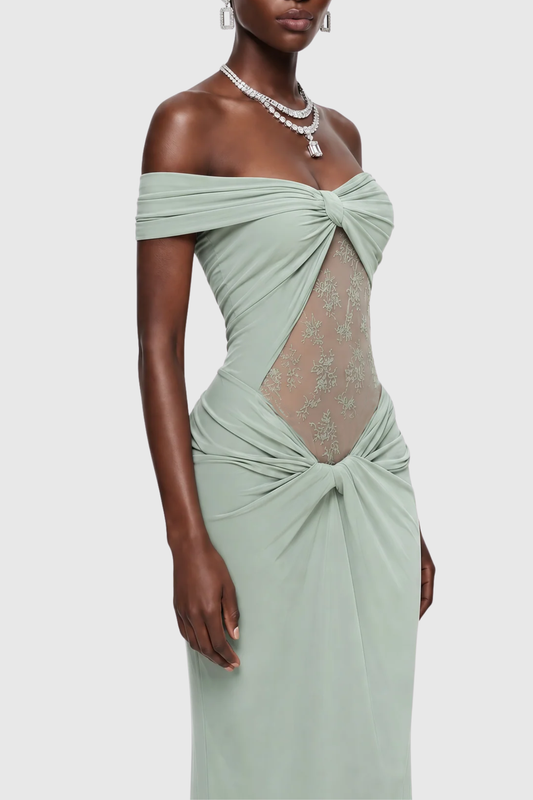 Seraphim One Shoulder Lace Maxi Dress - Green