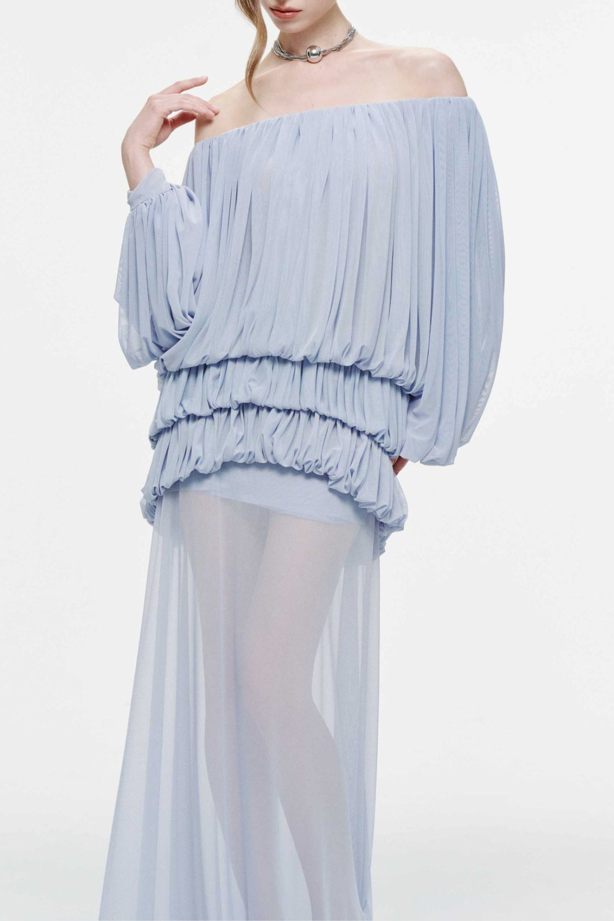Sereia Off Shoulder Ruched Maxi Dress - Blue