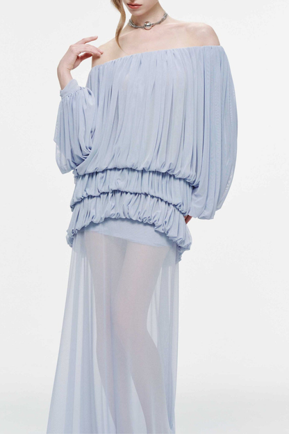 Sereia Off Shoulder Ruched Maxi Dress - Blue