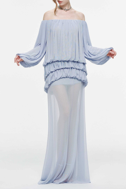 Sereia Off Shoulder Ruched Maxi Dress - Blue