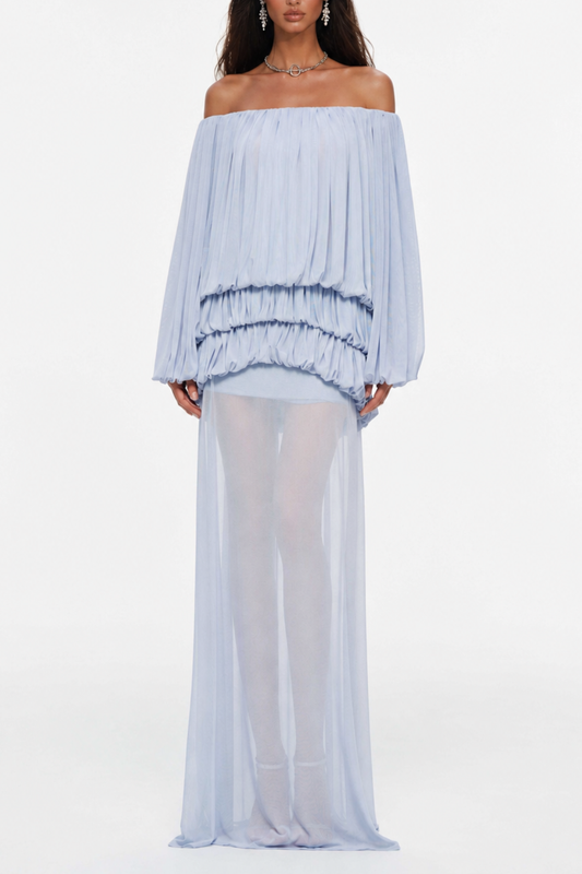 Sereia Off Shoulder Ruched Maxi Dress - Blue