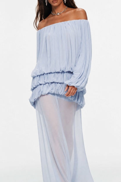 Sereia Off Shoulder Ruched Maxi Dress - Blue