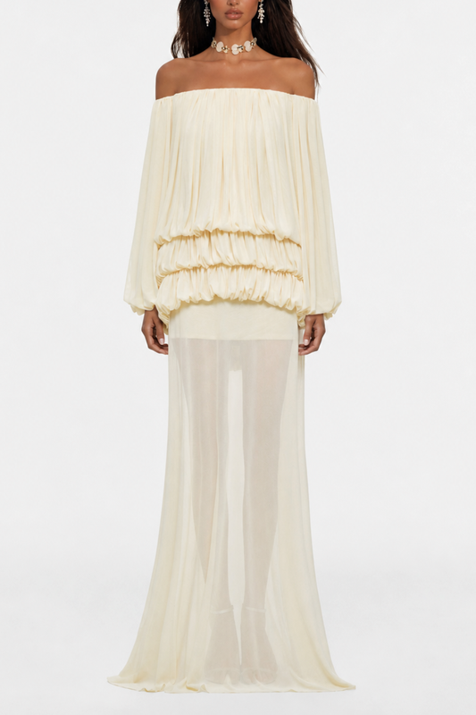 Sereia Off Shoulder Ruched Maxi Dress - Yellow