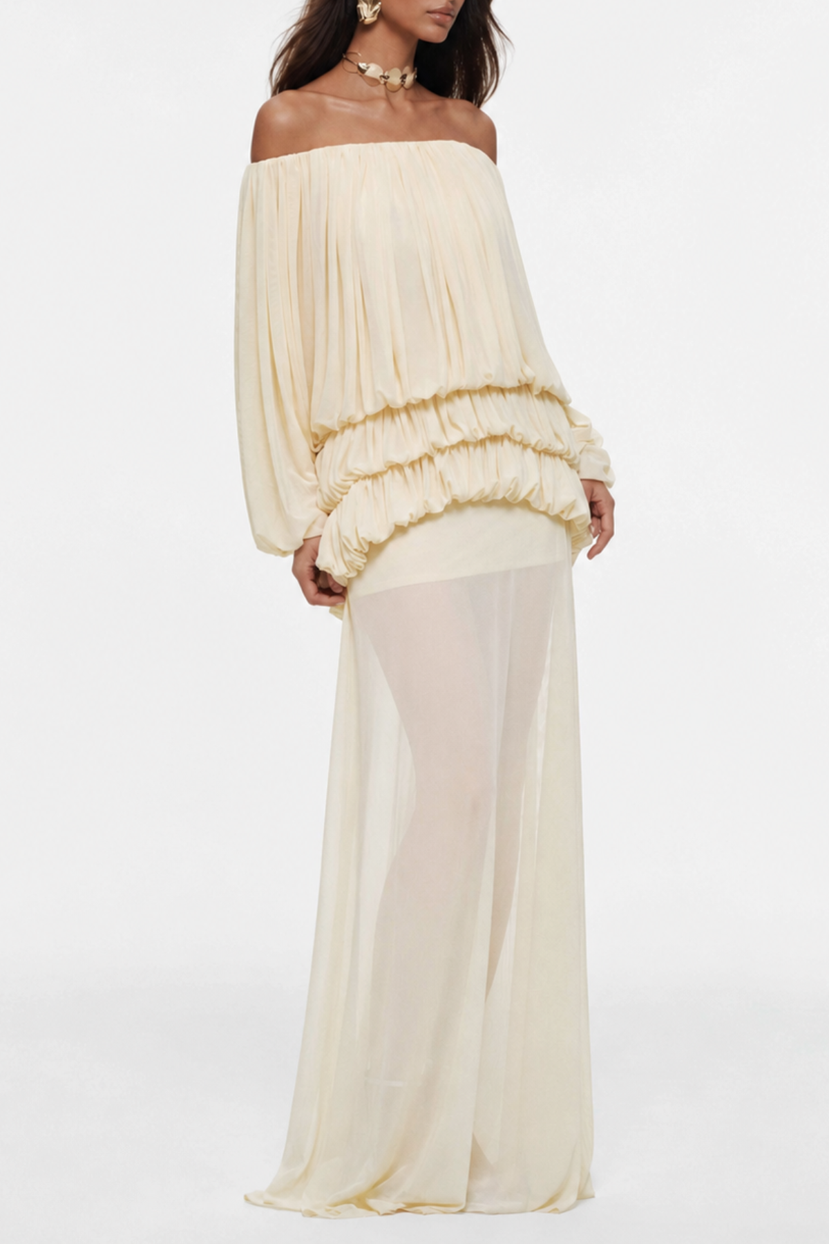 Sereia Off Shoulder Ruched Maxi Dress - Yellow