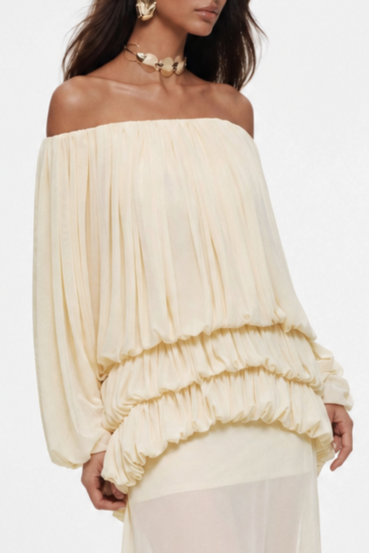 Sereia Off Shoulder Ruched Maxi Dress - Yellow