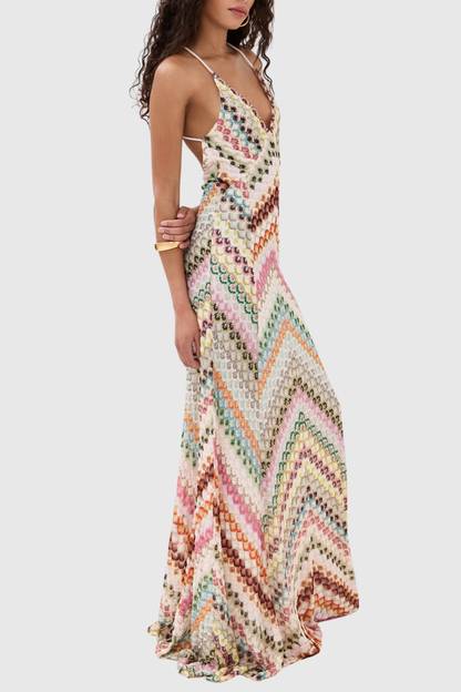Serenia Zigzag Maxi Dress - Pink