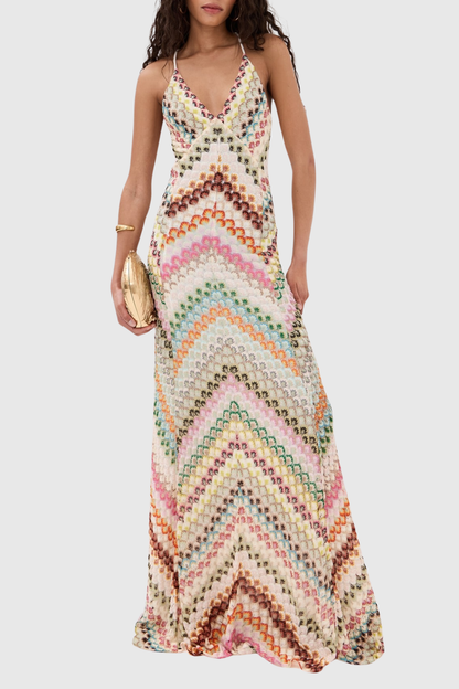 Serenia Zigzag Maxi Dress - Pink