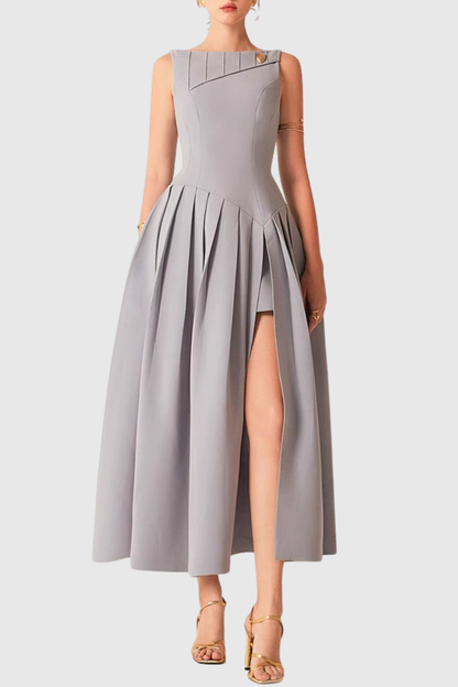 Shadra Sleeveless Pleated Split Maxi Dress