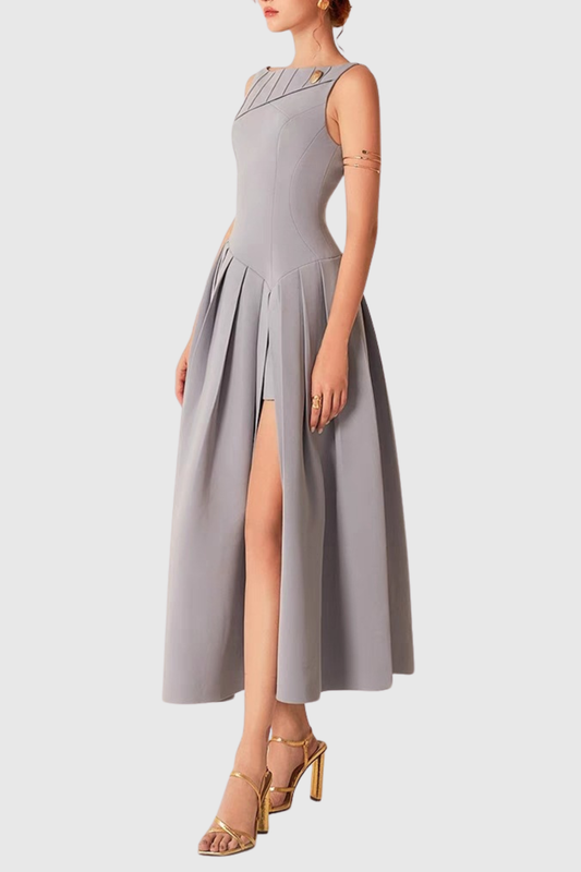 Shadra Sleeveless Pleated Split Maxi Dress
