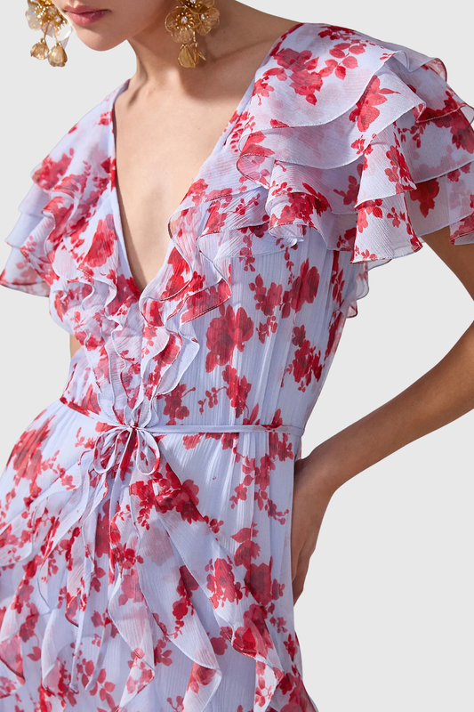 Shaka Floral Print Ruffle Maxi Dress