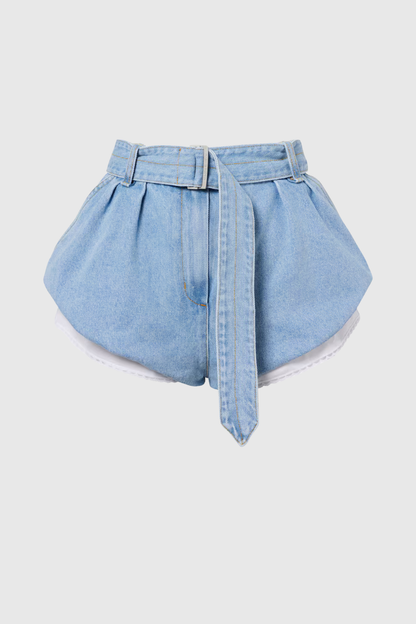 Shakalai Belted Denim Shorts - Blue