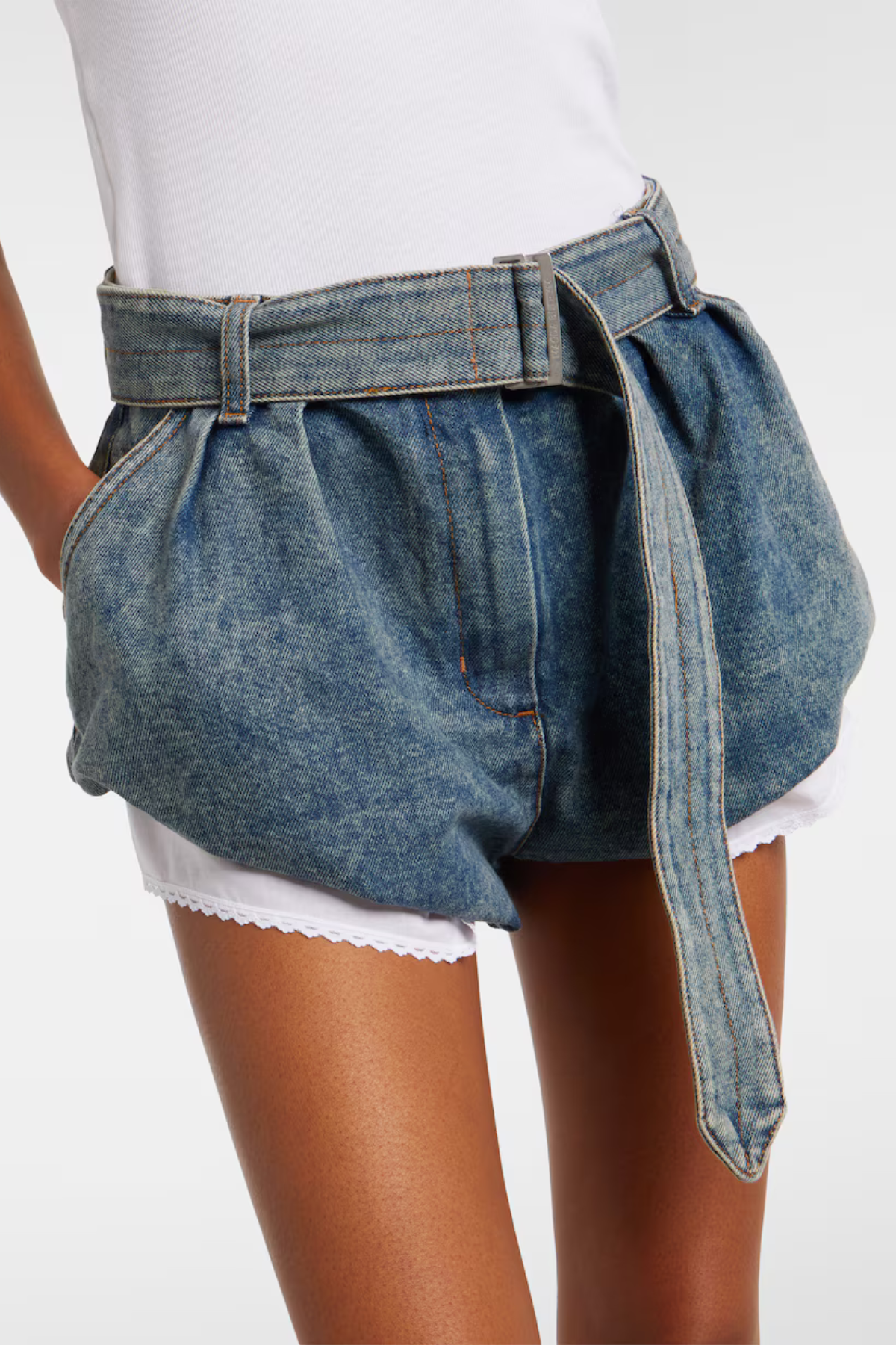 Shakalai Belted Denim Shorts - Navy