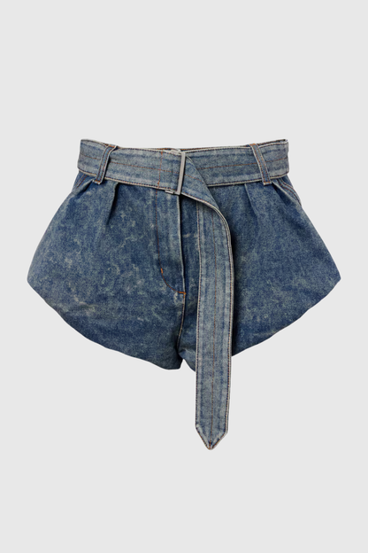 Shakalai Belted Denim Shorts - Navy
