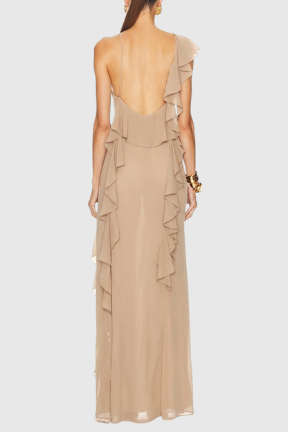 Shapha Ruffle Split Maxi Dress - Beige